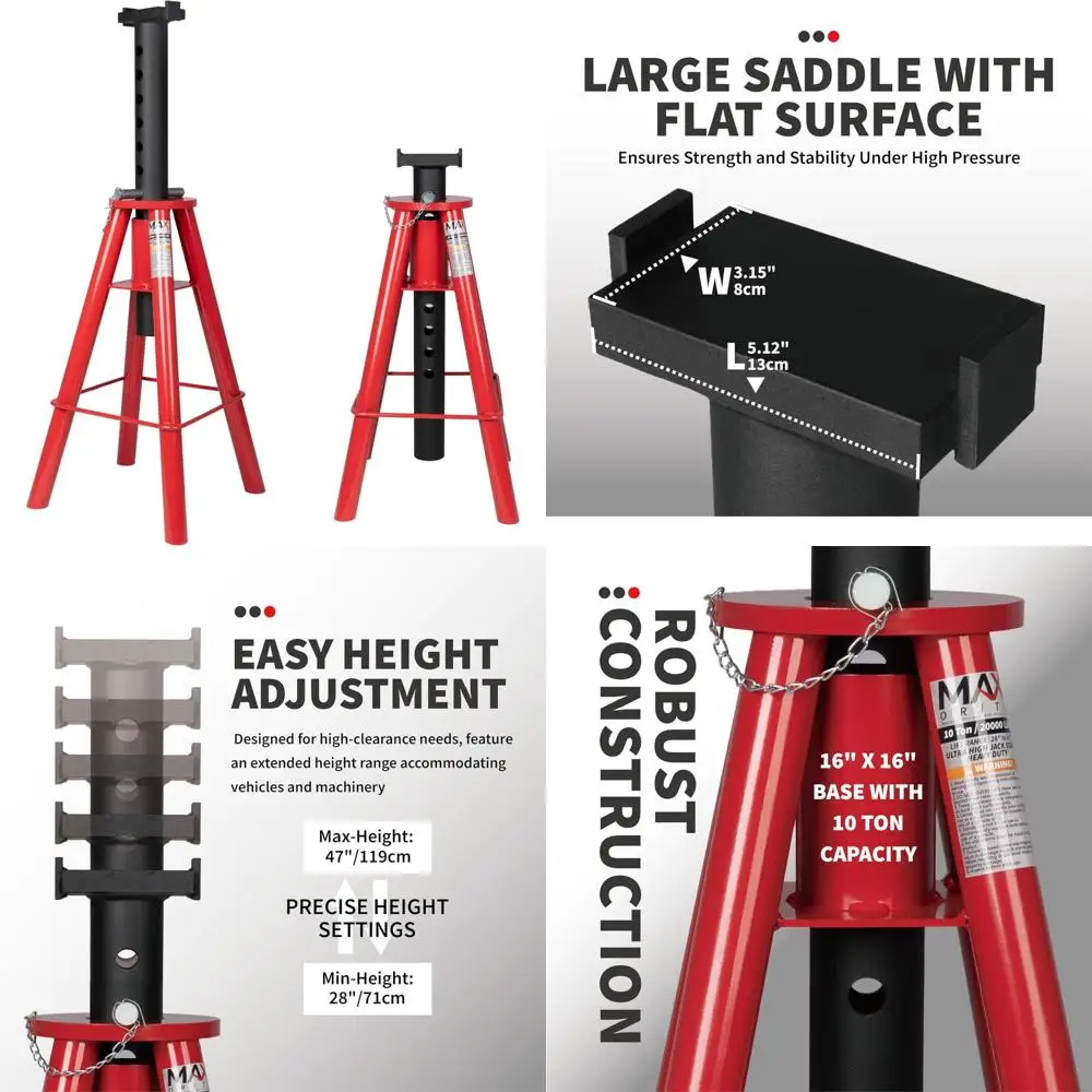 

Heavy-Duty Pin Type Adjustable Jack Stands Pair for Trucks and Equipment, 10 Ton Capacity, 20,000 lbs Support