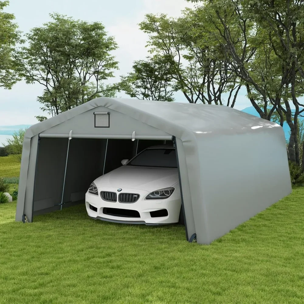 

12' X 20' Carport with 2 Ventilation Windows and Large Door for Car, Truck, Boat, Garden Tools, Heavy Duty Portable Garage