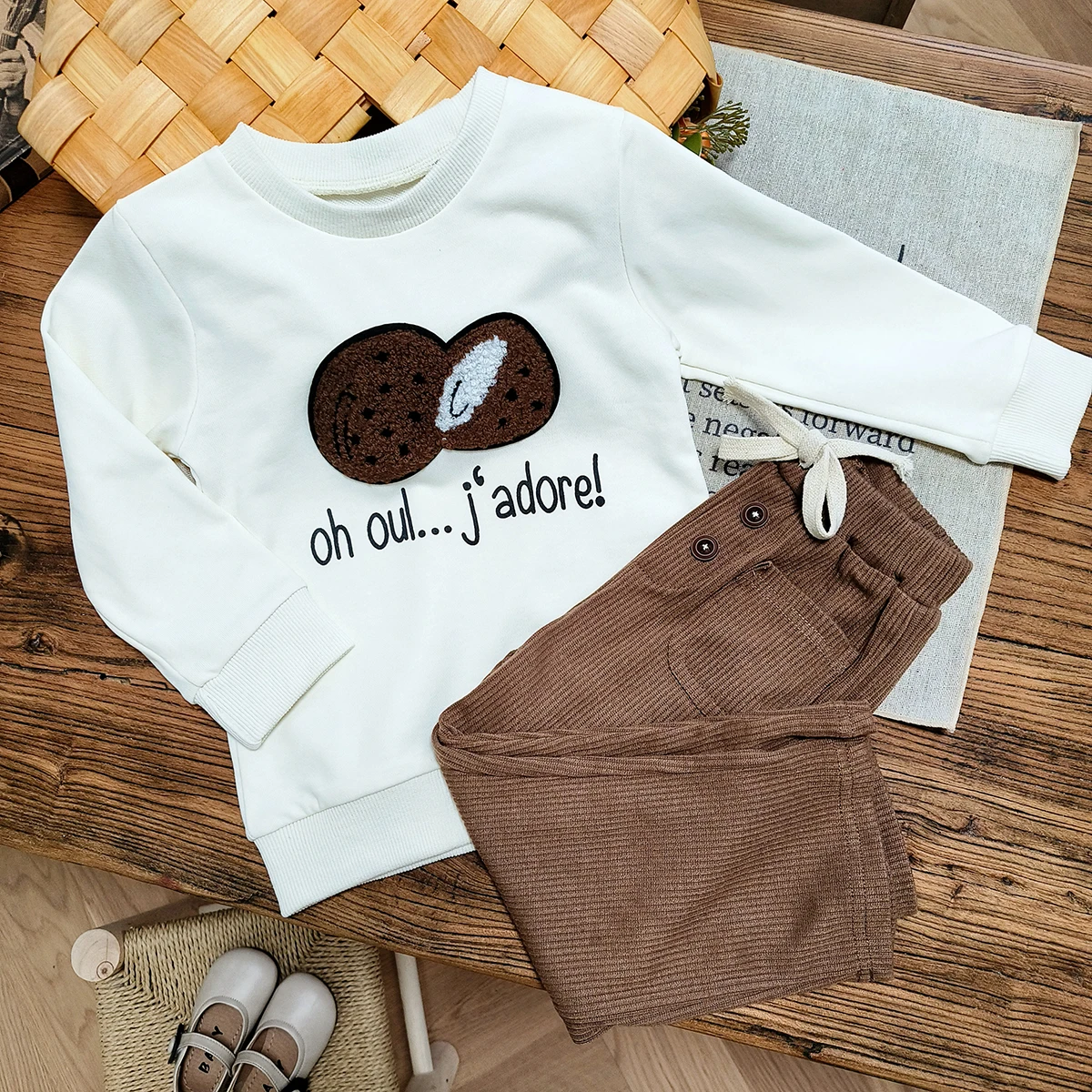Autumn Children's Set 2024 Autumn New in Kids Baby Boys Girls Active Clothing Set  Infant Toddler Flocking Sweatshirts+pants image 4