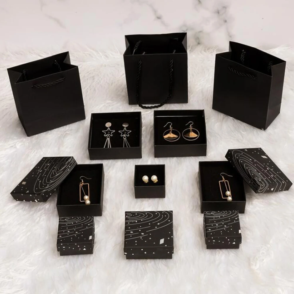 

10pcs Cardboard Jewelry Box Black Silver Jewelry Box Package Box Ring Earring Storage Box Bracelet Box Style 2
