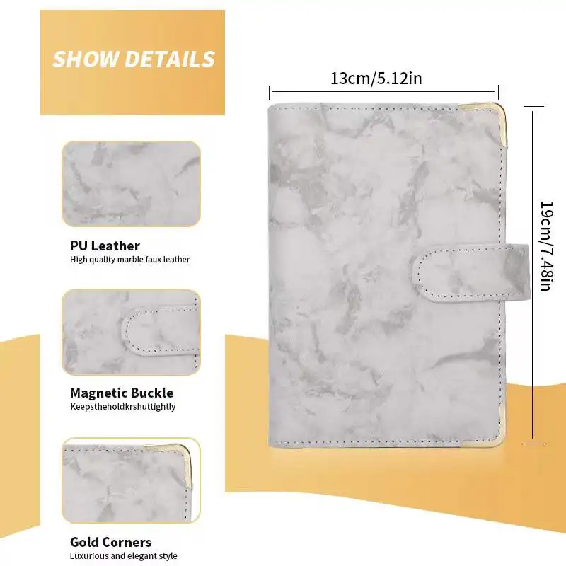 A6 PU Leather Notebook Binder Budget Planner Organizer System with Zipper Cash Envelopes,Budget Sheets,Sticker Labels for Saving