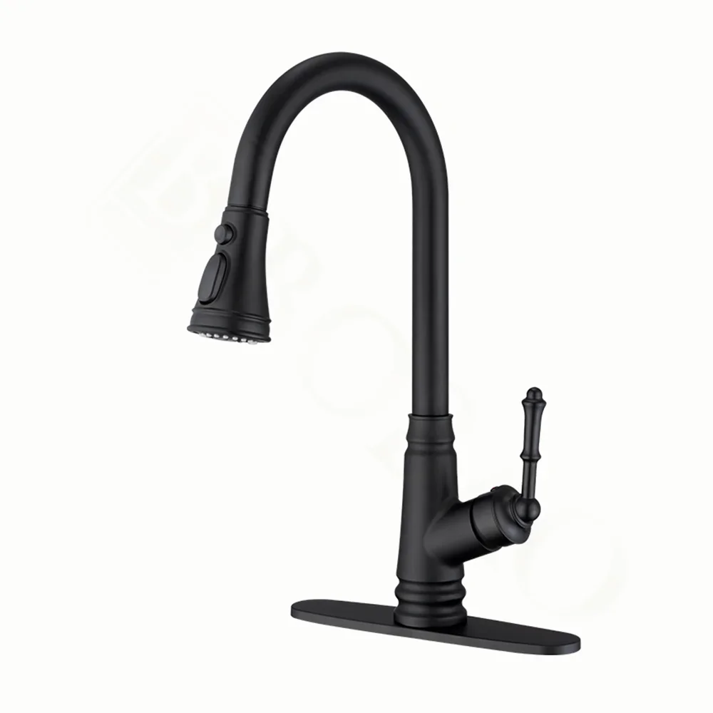 Classic Sleek Single Handle Pull Sensor Kitchen Faucet Matte Black Brass Ceramic Valve Single Hole Kitchen Mixer Faucet