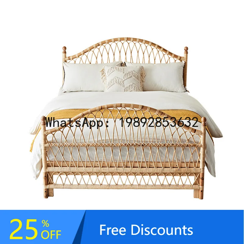 YFY Nordic Agate Rattan Handwoven 1.95m Bed Antique Style Designer Homestay Hotel