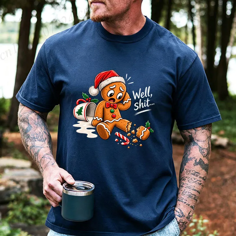 Sarcastic Christmas T‑Shirt for Men Women Funny Dark Humor Gingerbread Man Graphic Tee Well Shit Slogan Xmas Holiday T‑Shirts