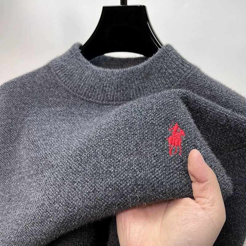 Pull à col rond pour hommes, marque de luxe de styliste mode décontractée broderie Paul exquise hiver avec peluche pull en tricot épais et chaud