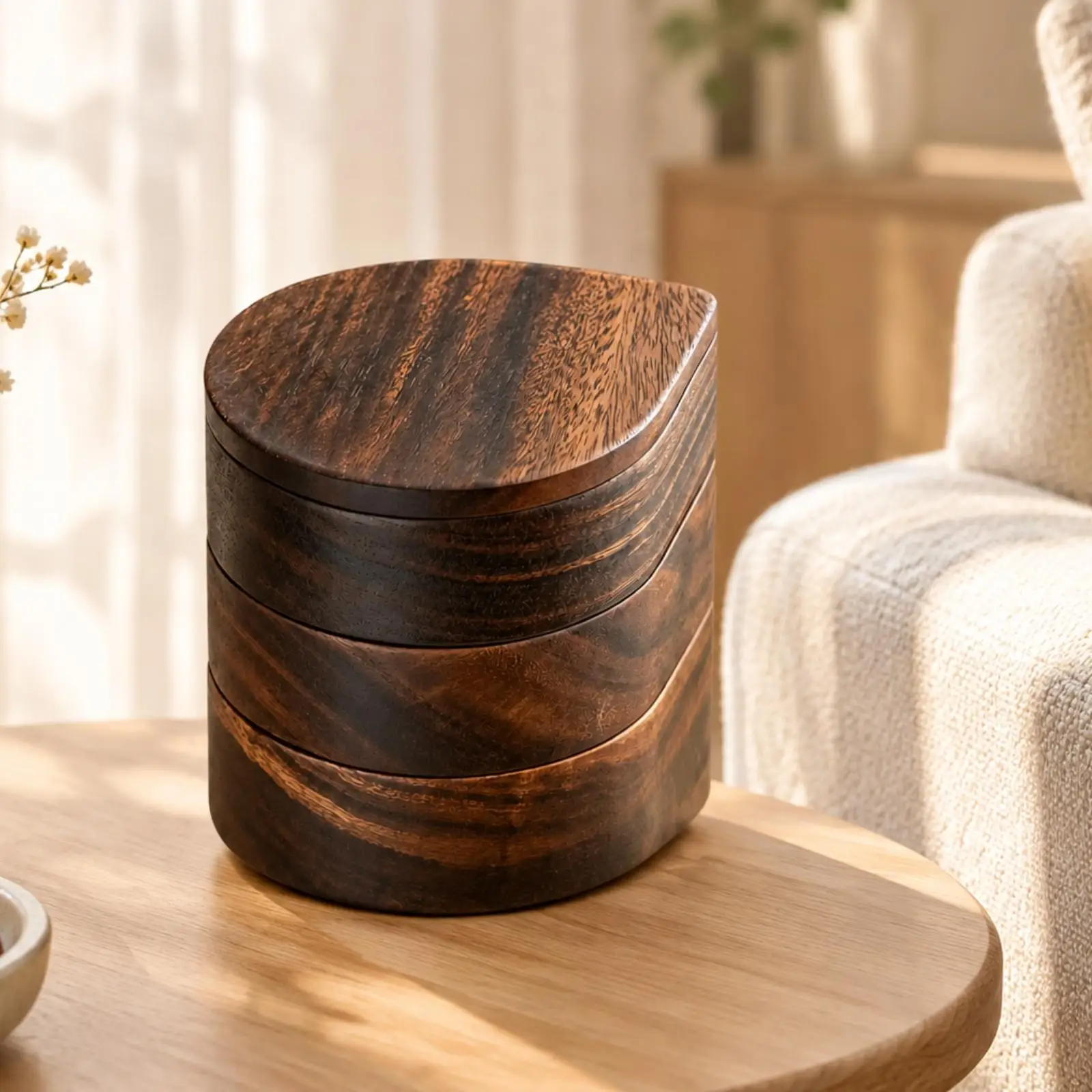 Wooden Rotating Dried Fruit Box Solid Wood Rotating Multi-Tier Snack Box Sectional Dish with Lid Sturdy for Entertaining Hosts