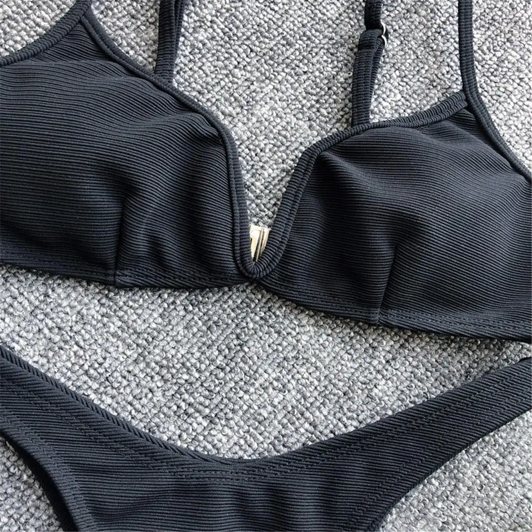 5 Farben, sexy, gerippter Tanga-Bikini, V-Form, Damen-Badebekleidung, zweiteiliges Bikini-Set, hoch geschnittener Badeanzug, V1335 – Detail 28