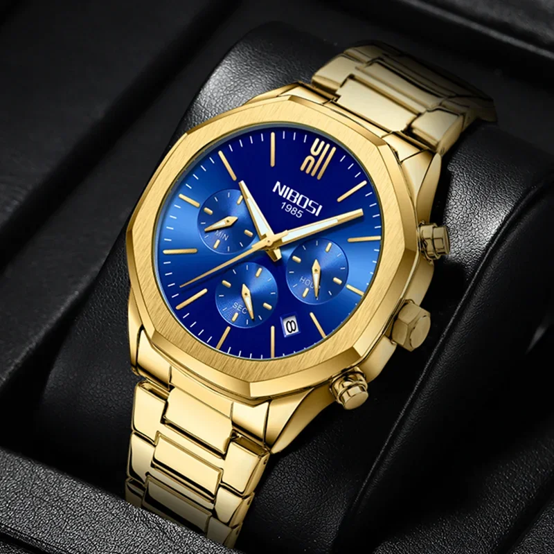 

NIBOSI лучший бренд класса люкс для мужчин водостойкий хронограф дата мужские часы золотые спортивные кварцевые наручные часы Relogio Masculino