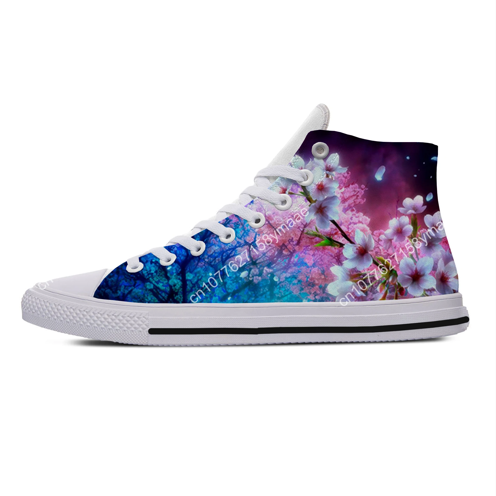 Hot Japanese Blossom Sakura Novelty Design Harajuku Lightweight Summer High Top Men Women Casual Breathable Sneakers Board Shoes