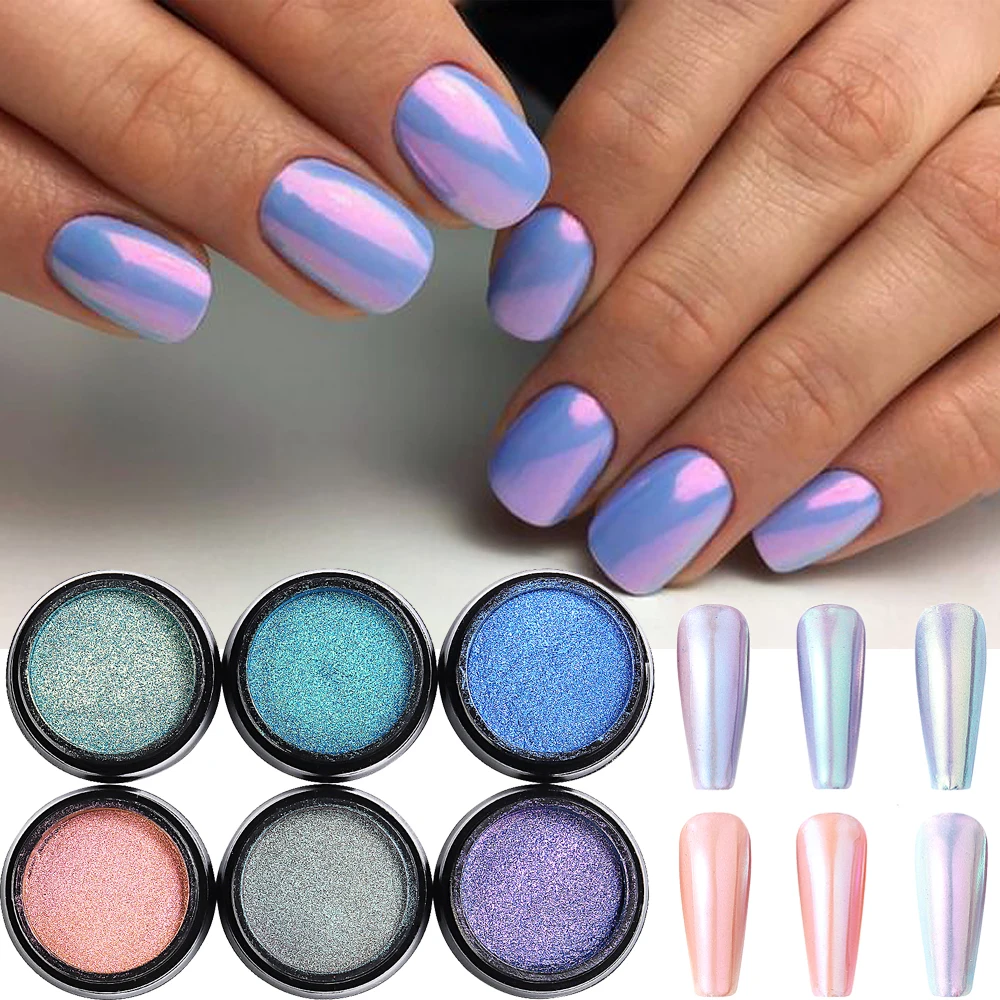 Purpurowy kameleon chromowane proszki do paznokci niebieski zielony metaliczny efekt żelowy lakier do ścierania kurzu Pigment DIY brokat Manicure GLBBX-03