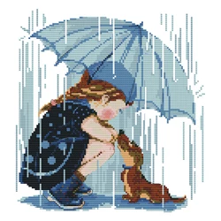Joy Sunday Cross Stitch Kit, Girl with Dog, Printed Cross Stitch Kits Patterns, 16CT, 14CT, 11CT, Embroidery Kit Set