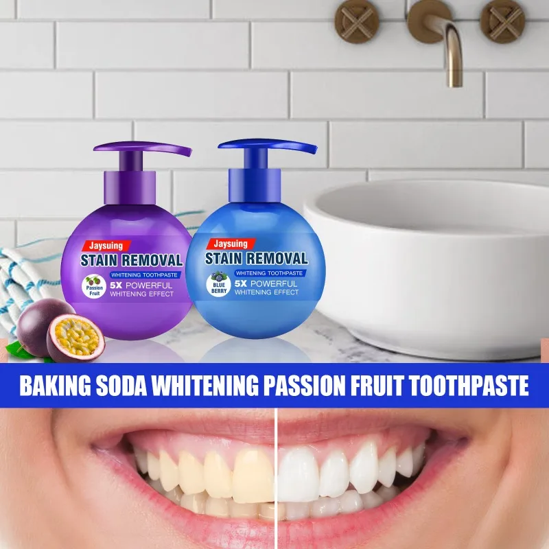 Dentifrice au bicarbonate de soude, myrtille, fruit de la passion, filtré, livres oraux, haleine fraîche, enlève la plaque dentaire, soins des gencives jaunes