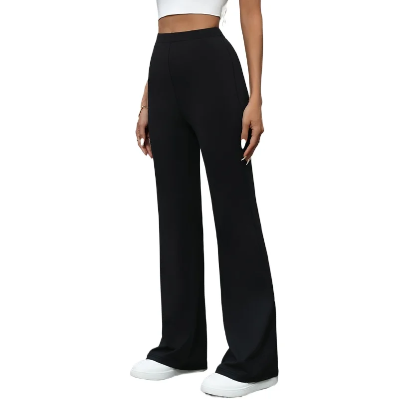 

2025 Modern Fashion Flare Trousers Women Regular Waist Stretchy Slimming Black Office Casual Wear
