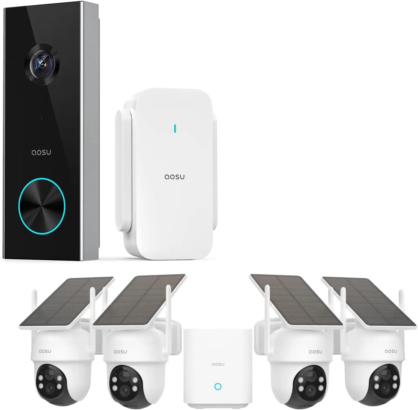 Solar Security Cameras Wireless Outdoor,4 Cam Kit 2K Doorbell Camera Wireless, No Subscription, No Monthly Fee.