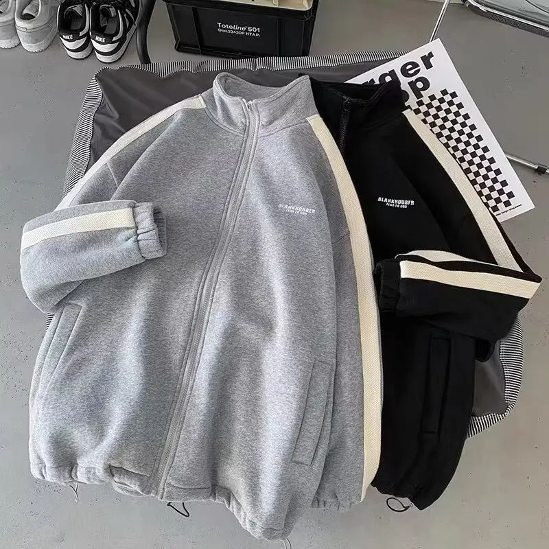 Trendy 2-piece Set Men\'s Cardigan Sweatshirtsuit Stand Collar Casual Korean Version Sports Hip Hop Suits Autumn 2024 New Style