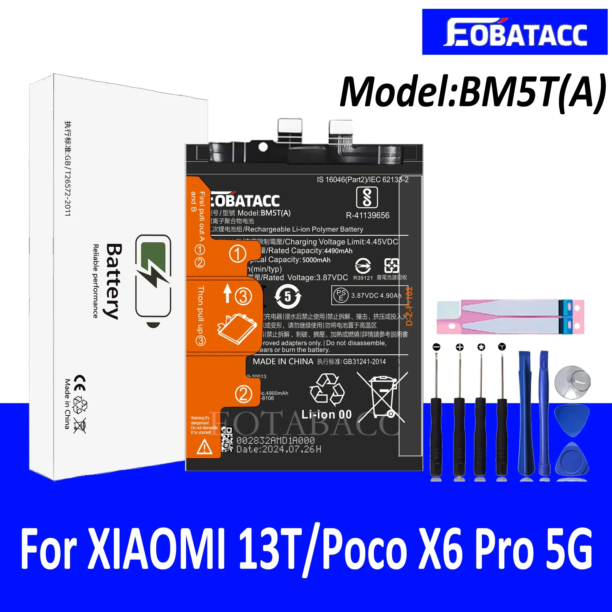 EOTABACC 100% New Original Battery BM5T(A) For XIAOMI 13T/Poco X6 Pro 5G Battery +Tools