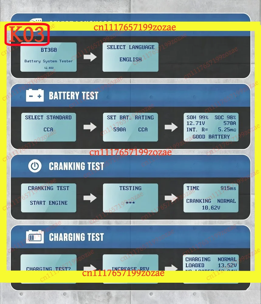 LK BT360 Digital Car Battery Tester Analyzer 12V Cranking Charging Diagnostic Scanner Tool, Replacement Parts