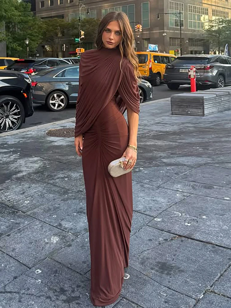 Sukienka z nieregularną siateczką, damska, z odkrytymi ramionami, bez rękawów, marszczona, elegancka, seksowna, na studniówkę, elastyczna, dopasowana, maxi, bodycon.