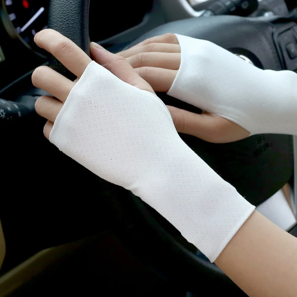 

Elastic Fingerless Gloves Thin Solid Color Half Finger Sunscreen Gloves Anti-UV Protect Wrist Wristband Ice Silk Mittens Cycling