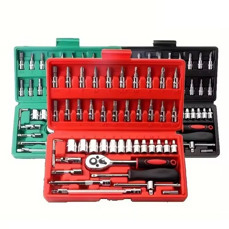 

46pcs 1/4 Inch Drive Socket Ratchet Wrench Set Automotive Repairing Household Bit Socket Set Combination Car Repair Tool Kit