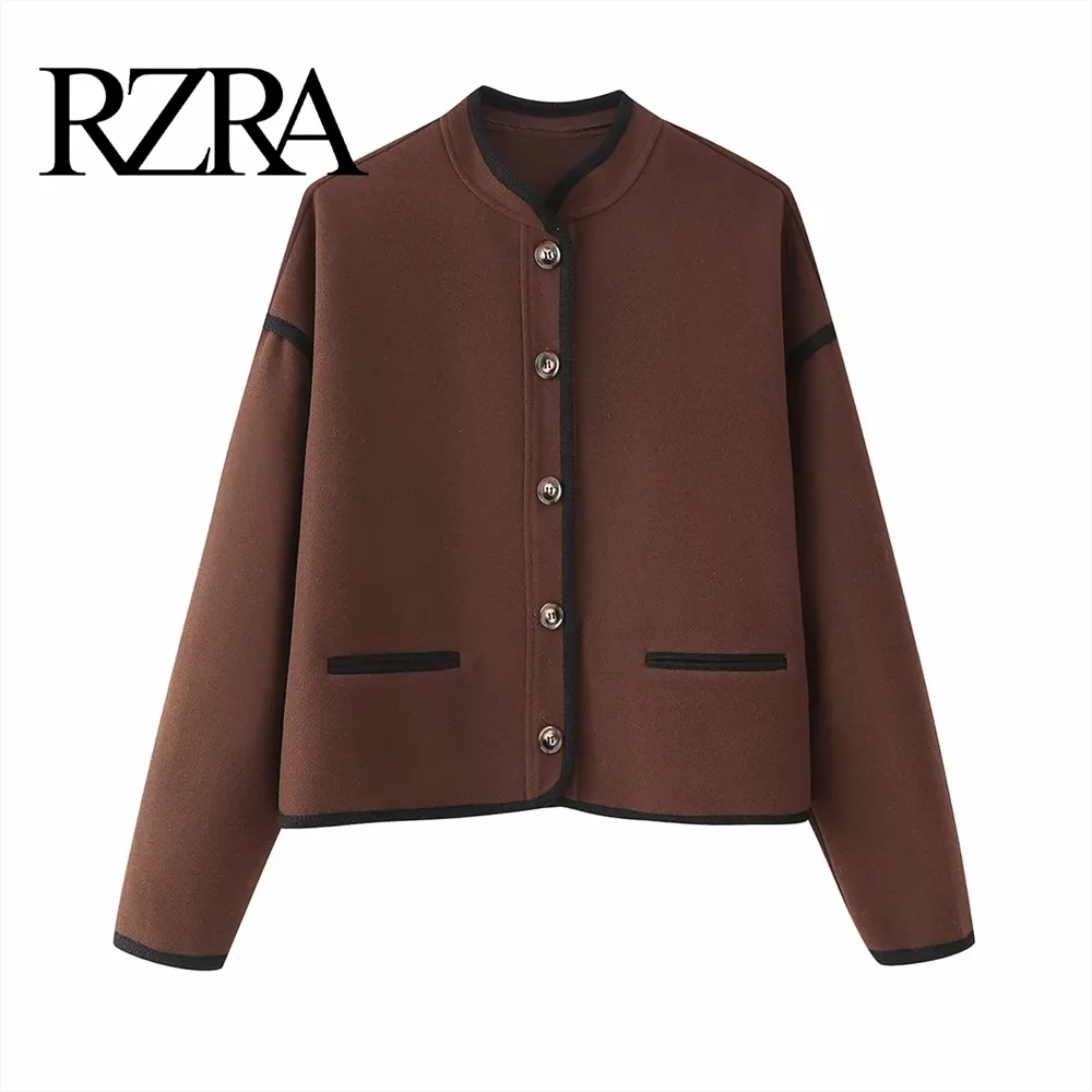 RZRA autumn and winter new fashion versatile loose and comfortable warm casual woolen patchwork jacket