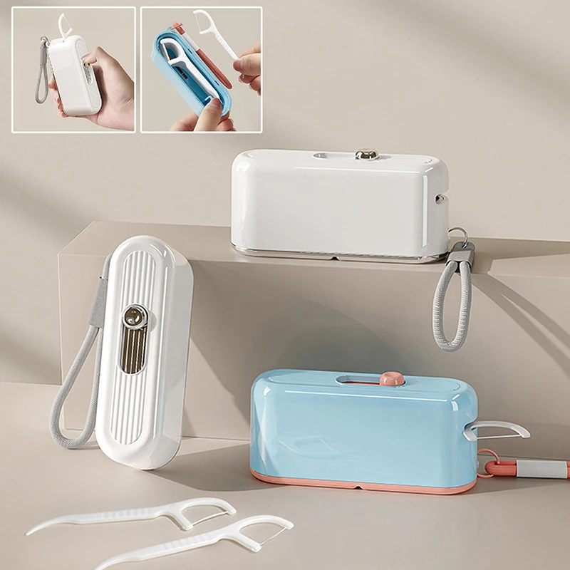 Portable Floss Dispenser Includes 10Pcs Floss Automatic Ejectable Floss Organiser Oral Care Press-on Disposable Flossing Sticks
