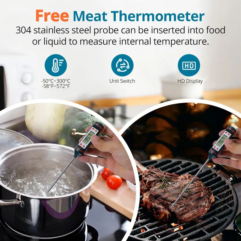 Tilswall W301 Infrared Thermometer, with Probe, Non-Contact, Digital Display Free Meat Thermometer, -50~600°C (-58°F to 1112°F)