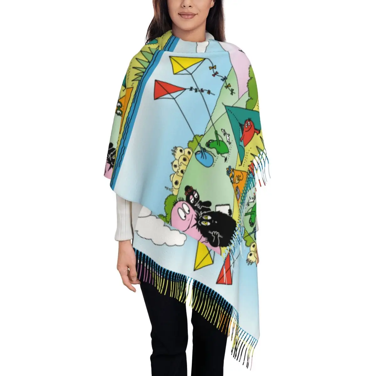 Bufanda para mujer con borla animación para padres e hijos chal largo y abrigo cálido de invierno Les Barbapapa regalos familiares bufandas Pashmina