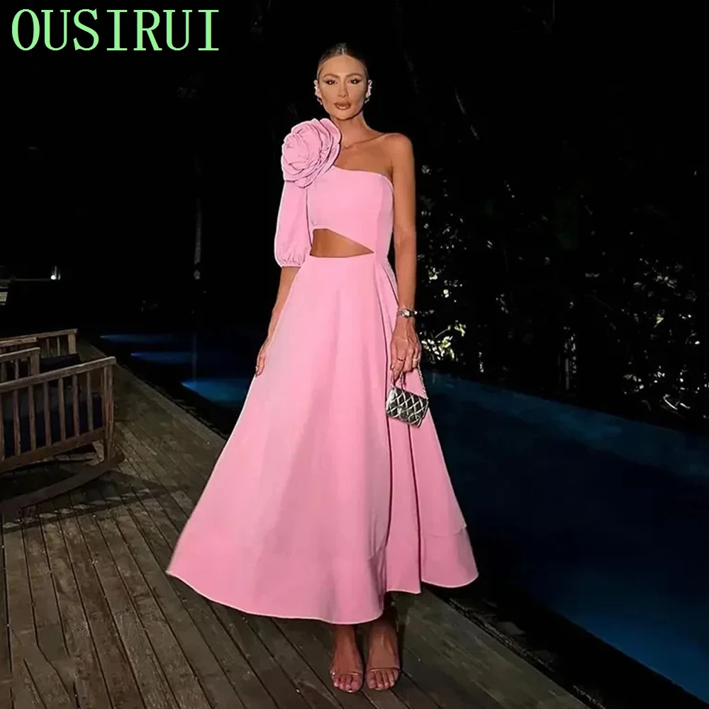 

OUSIRUI Elegant Flower Cut Out Maxi Dresses Women Fashion One Shoulder Sleeve Backless Dress Chic Lady Party Club Vestidos