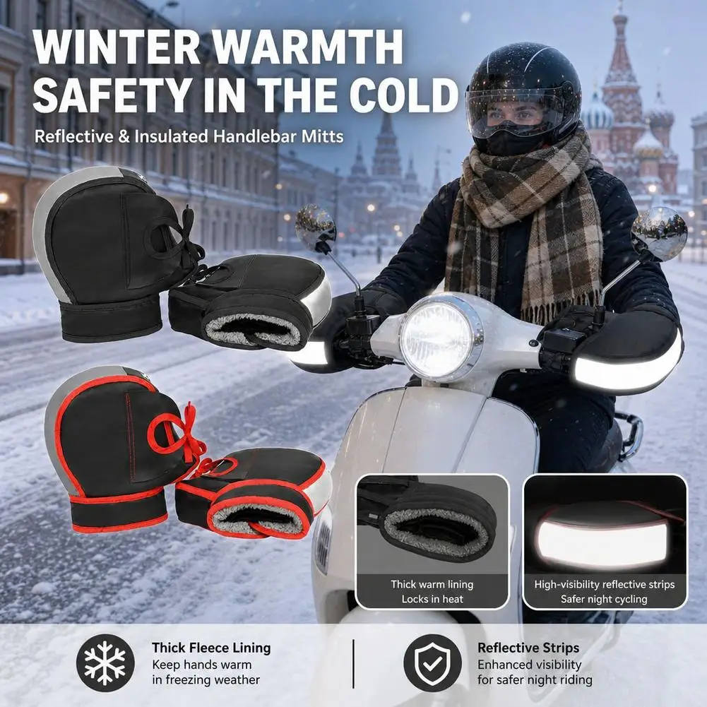 Winter-Motorrad-Lenkerhandschuhe, wasserdicht, mit dicker Fleece-Fütterung, reflektierende, warme Handschuhe für E-Bike-Fahrten. – Detail 17
