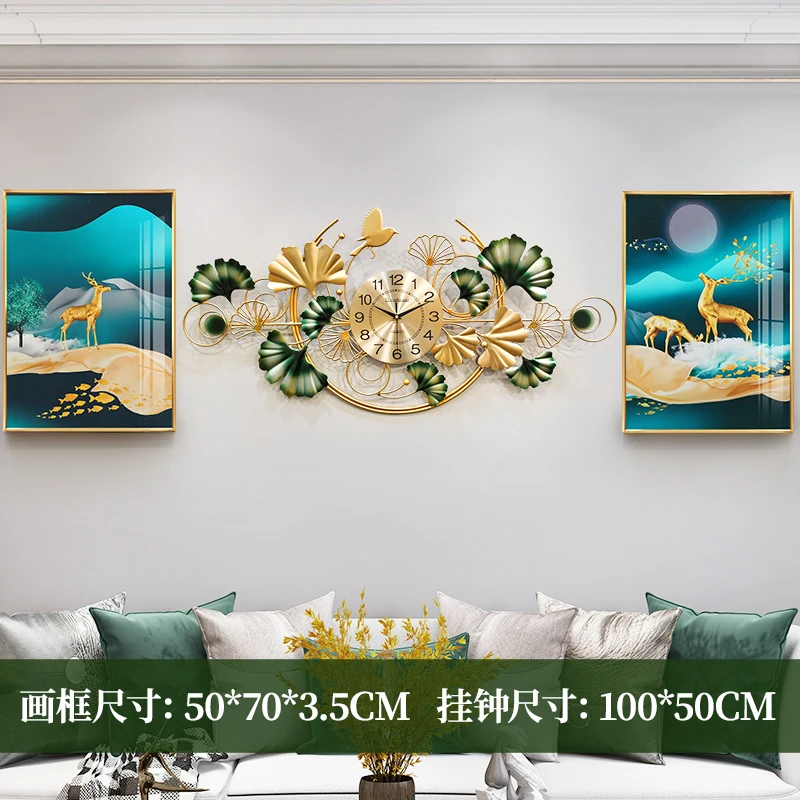 Imagem -05 - Decoração de Parede Estilo Chinês para Sala de Estar Folha Ginkgo Decoração de Parede Relógio de Mesa de Parede Criativo Relógios Modernos