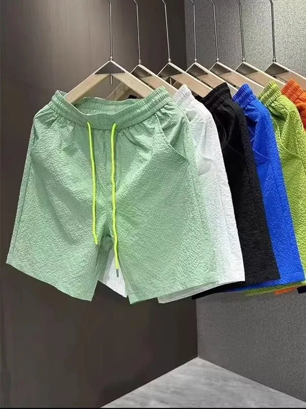 

Summer New Men's Simple Faion Casual Bubble Cloth ort Pants Couples Loose Qui Dry Five-Point Pants Breathable Polyester...