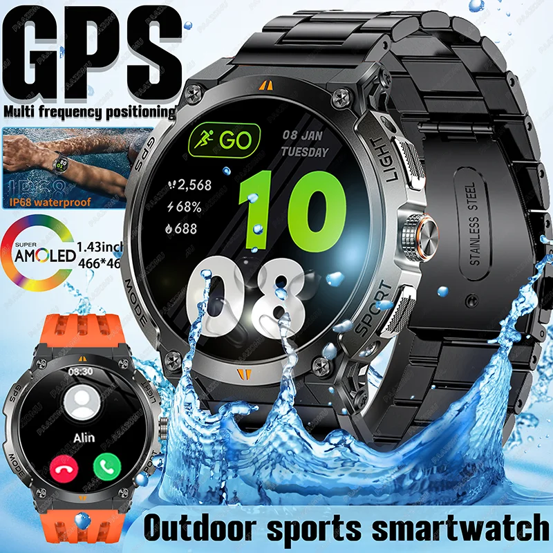 

2025 Новые спортивные умные часы с GPS AMOLED HD, компас с экраном IP68, водонепроницаемые, фитнес-трекеры, Bluetooth-вызовы, умные часы для мужчин и женщин