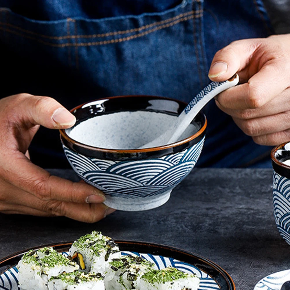 

2Pcs Ceramic Spoons Short Handle Retro Style Soup Spoon Porridge Spoon Kitchen Dining Use Spoons Soup Serving Tool