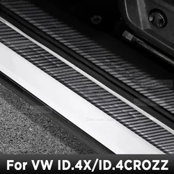 For VW ID.4X ID4CROZZ Car Door Sills Scuff Plate Threshold PU Protector Interior Imitation Carbon Fiber Sticker Accessories