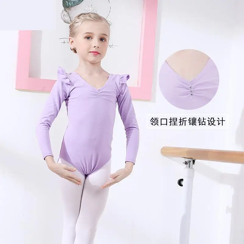 3 Colors for Kids Diamond Ballerina Ballet Dress Leotards Gymnastics Bodysuits Tutu for Girls Long Sleeves Ballet Dance Dresses