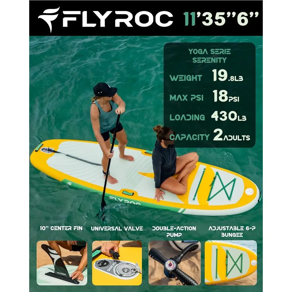 Tabla de Paddle Inflable de Gran Capacidad de 11' x 35' para 3 Adultos, Soporta 430 lb, con Cubierta de EVA, 5 Asas y Bolsa de 100L