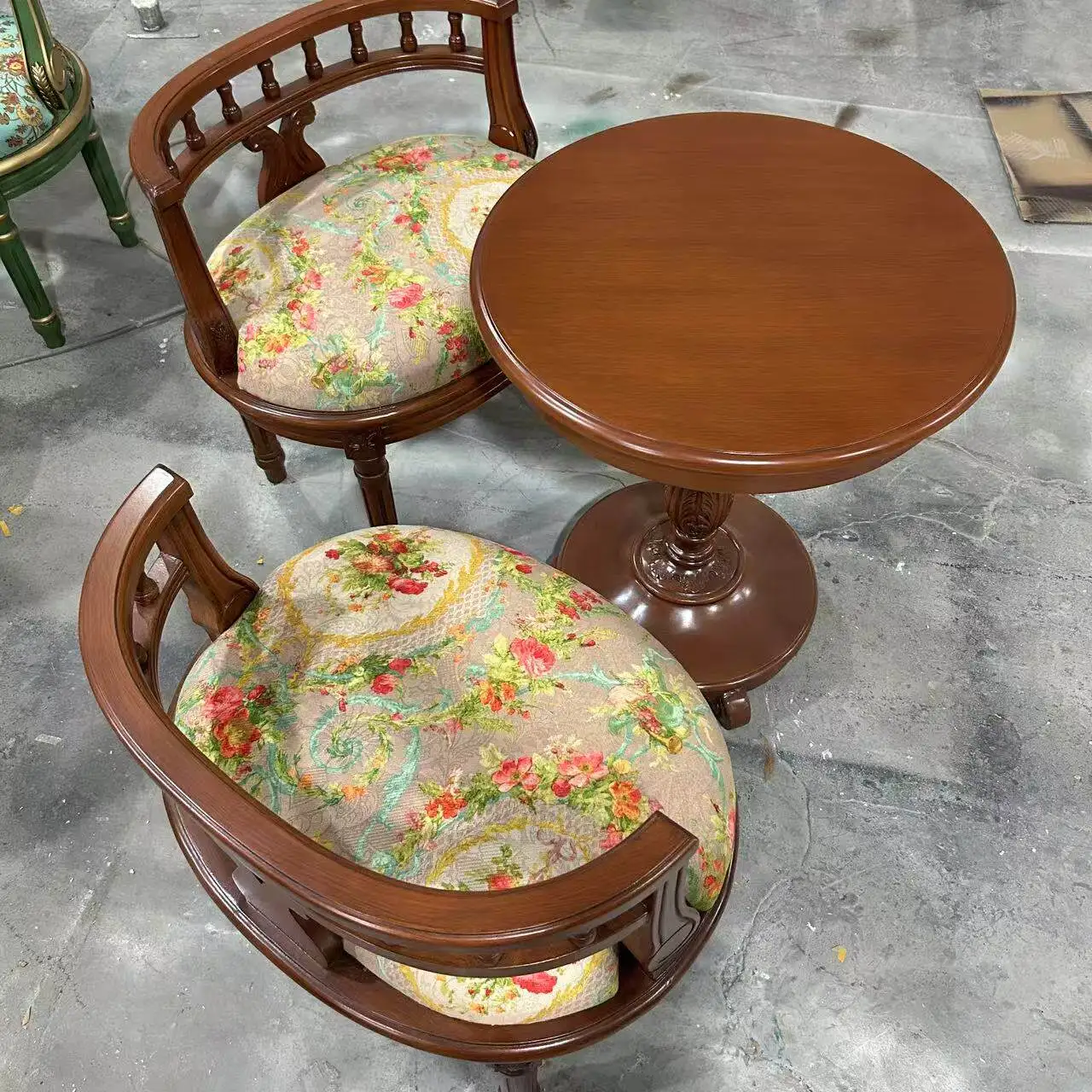 American painted rural retro single solid wood back chair living room small tea table European balcony small round table