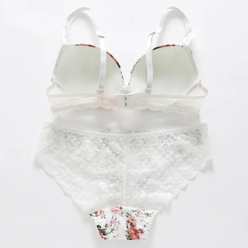 Floral Bras Women Embroidery Lingerie Set Sexy Underwear Push Up Thin Padded Bow Bra Panty Set