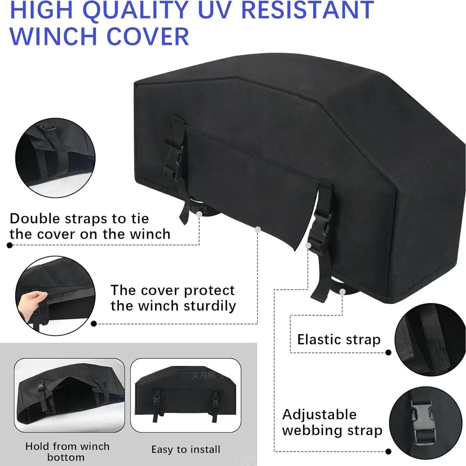Winch Cover UV Protection Adjustable Straps Oxford Waterproof Dust Cover For Snow Automobile Automotive Car Outdoor Marine