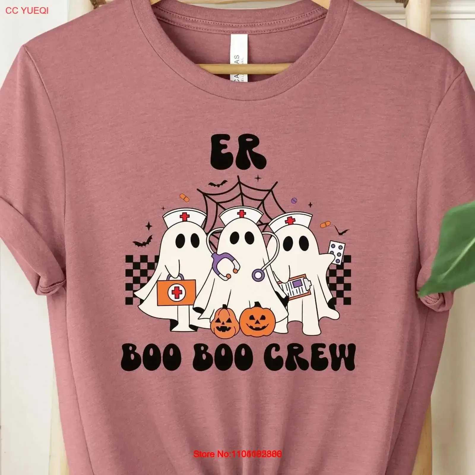 Spooky Halloween ER Boo Crew Nurse T Shirt Ghost Hospital Cute vintage Washed Stylish Soft fashion Top For Everyday Wear homme