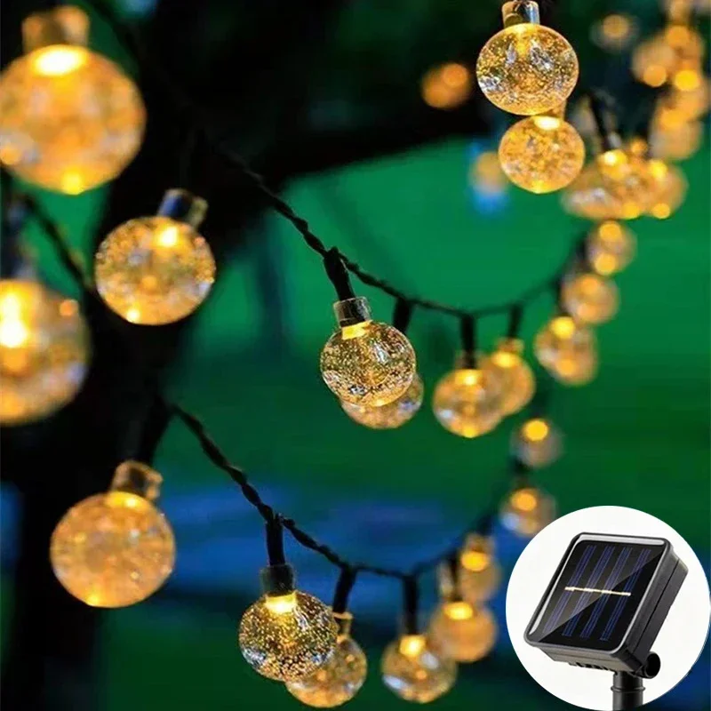 Solar String Lights Outdoor LED Crystal Globe Lights Waterproof Solar Festoon Fairy Light for Garden Christmas Outdoor Decor
