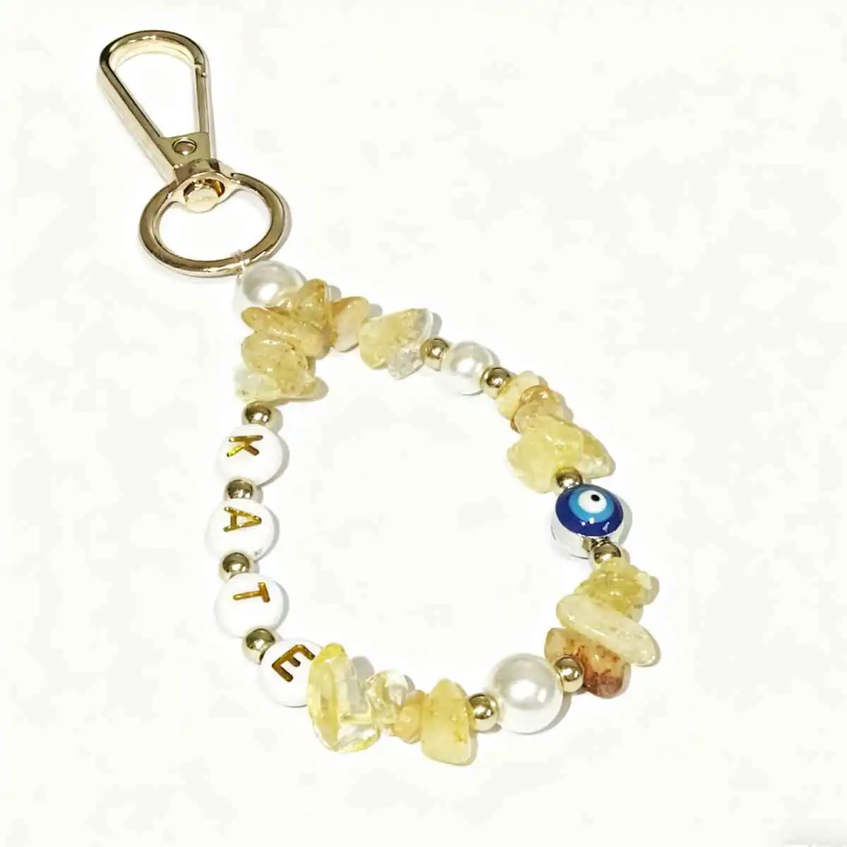 Personalized Custom Gemstone Keychain with Devil Eye