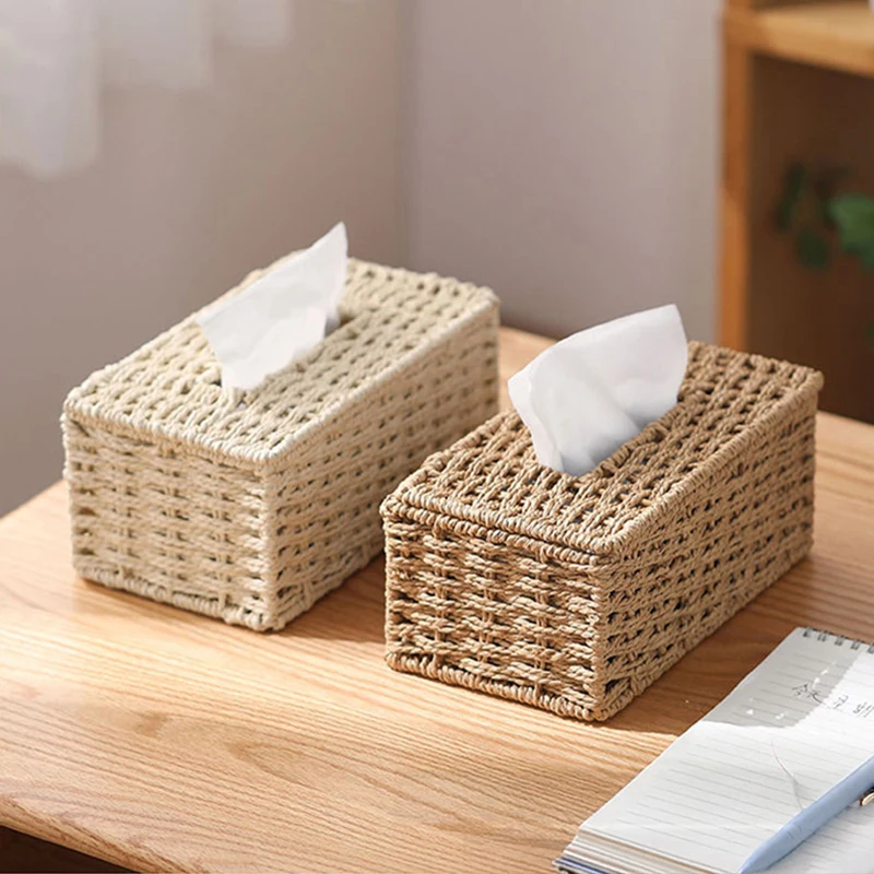 

Living Room Table Decoration Tissue Box ​Handmade Woven Tissue Box Vintage Napkin Holder High Appearance Tissue Paper Holder