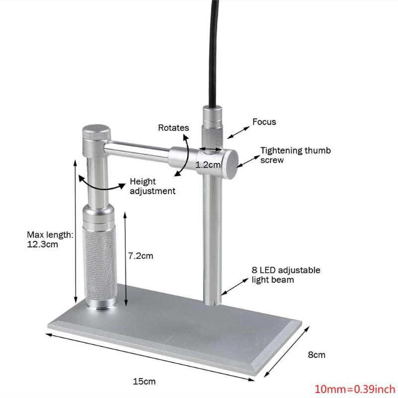 2MP USB Digital Microscope 500X 8 LED Camera Stand Microscopy CMOS Sensor 2 Megapixel Light Source Control Wheel Adjust