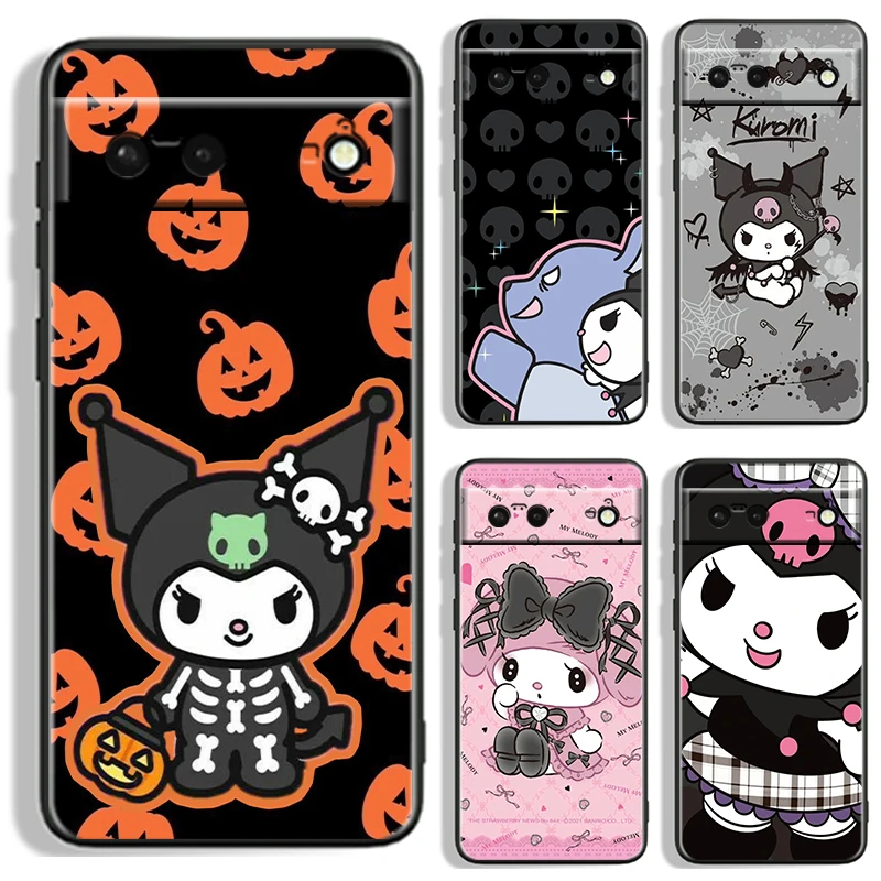 Sanrio Kuromi Melody Exquisite For Google Pixel 9 8 7A 7 6A 6 5A 5 4 4A XL 5G Black Silicon Shockproof Shell Back Phone Case