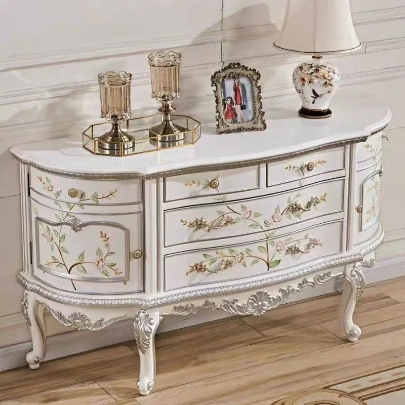 Chinese-style living room locker American solid wood semi-round dining side cabinet Bedroom foyer cabinet