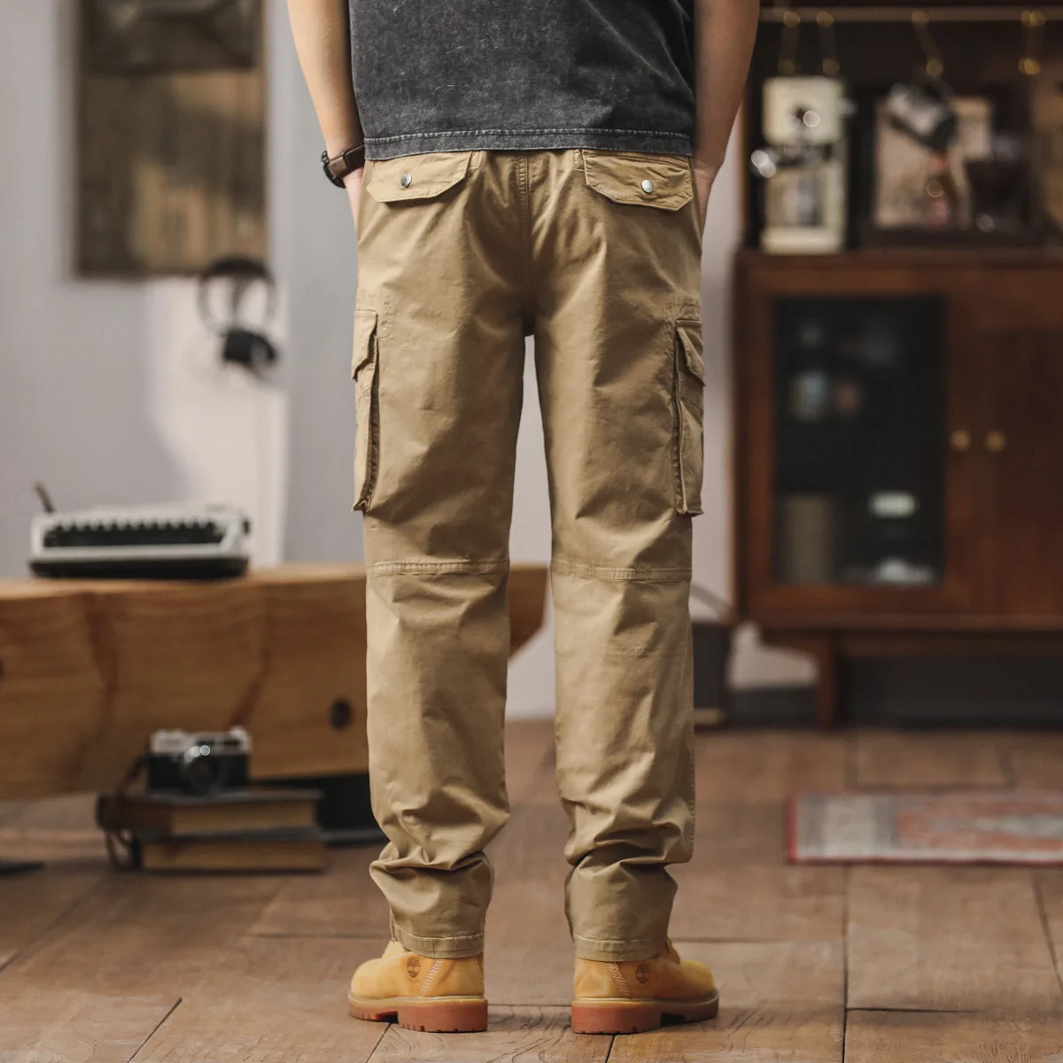 Spring Men's Cargo Pants Man Multi-pocket Work Pant High Quality Solid Loose Stretch Cotton Casual Pants Outdoor