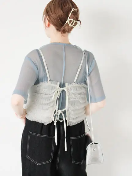 Japanische Nischenweste für Damen, elegant, Pilzrand, Schnürung, süß, niedlich, Netzweste, modisch, vielseitig, ärmellos, Sling-Top, gestapelt