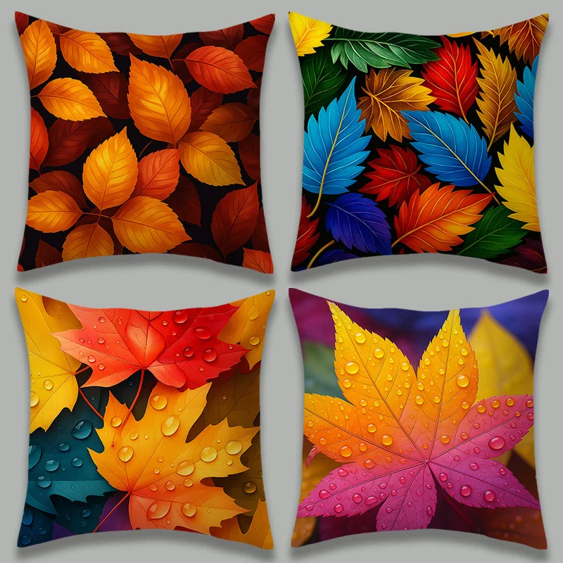 Autumn Maple Leaf Throw Pillow Covers, Vibrant Fall Leaf Print Cushion Cases, Seasonal Home Decor for Bedroom Living Room